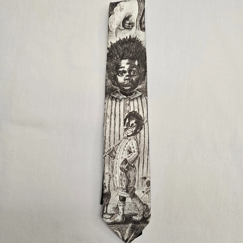 Gravata masculina vintage Ralph Marlin trigo mourisco feita nos EUA gravata branca anos 90 - Imagem 2 de 4