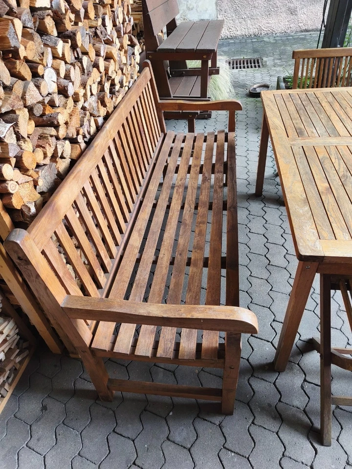Garten-Möbel aus Teak Massivholz - 4-teilig (Tisch, 1 Bank und 2 Stühle) - Bild 3 von 4