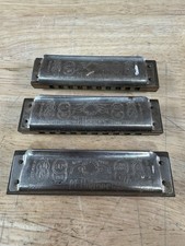 Vintage Estate Fresh Lot Of 3 Hohner Echo Super Vamper Harmonicas Metal Germany