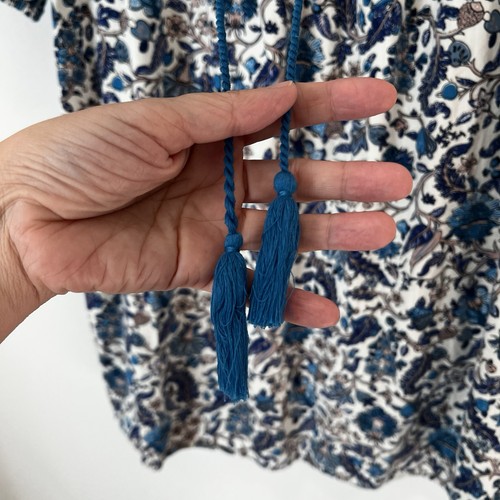 Knox Rose Dress Womens XXL Blue Floral Boho Peasant Tassel Puff Sleeve Cottage - Picture 5 of 10