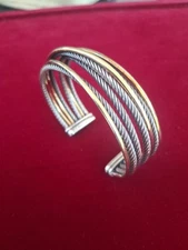 David Yurman Sterling Silver 18k Yellow Gold Wide Crossover Bracelet Cuff 