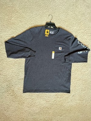 NWT MEN'S LARGE LOOSE FIT HEAVYWEIGHT LS CARHARTT POCKET SLEEVE LOGO T-SHIRT