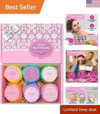 Bath Bombs Gift Set - 6 Bubble Bath Fizzies 6 x 2oz with Natural Dead Sea Sal...
