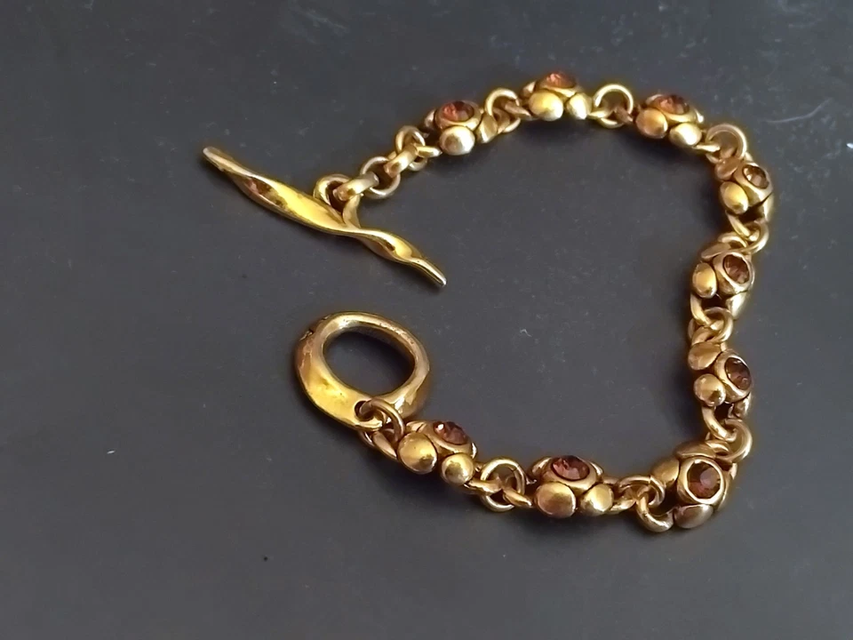 Bracelet doré vintage taratata cabochons ambre - Photo 3/4