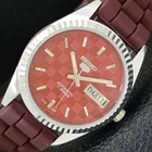 AUTOMATIC VINTAGE REFURBISHED SEIKO 5 JAPAN MENS RED COLOR DIAL WATCH a440377-1