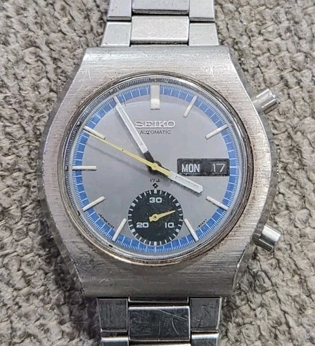 Vintage Seiko 6139-8020 Men's Automatic Chronograph Watch USED Working Day Date
