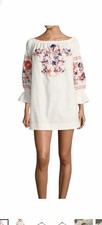 Free People S White Floral Embroidered Off Shoulder Dress 3/4 Bell Sleeve