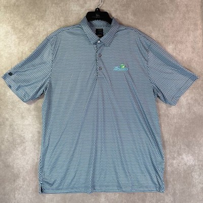 Greg Norman Polo Shirt Men XL Blue Seashell Pattern PlayDry Old Kinderhook Logo
