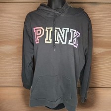 Official Victoria's Secret PINK Women's Black Rainbow Logo Hoodie Size Small