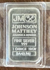 John Matthey 1 ounce 0.999 Fine Silver Bar w/ serial number