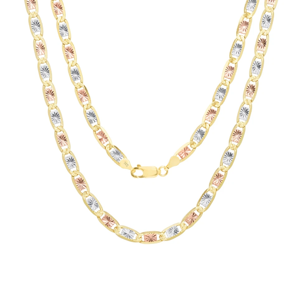 14K Solid Yellow Rose White Tri Gold 1.5mm-6mm Valentino Chain Necklace 16"- 26" - Image 2 of 4