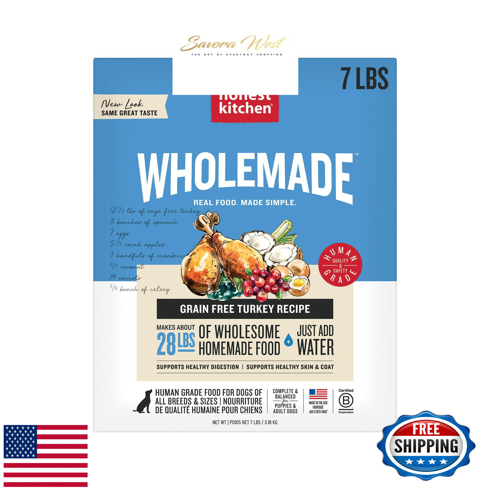 The Honest Kitchen Wholemade Grain Free Turkey Dog Food, 7 lb Box