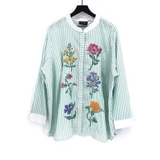 NWT BOB MACKIE Floral Embroidered Button Front Shirt Green White 3XL