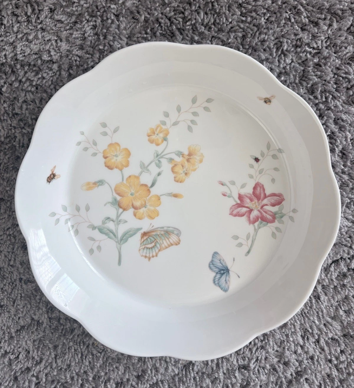 Lenox Butterfly Meadow Ceramic Pie Dish Floral Butterfly Design, Oven Safe