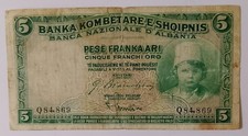  Albania 5 Franga Ari 1926 P#2 Centro Taglio vg-f