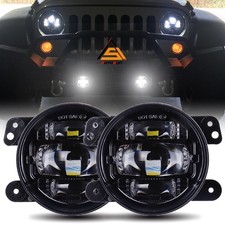 Pair 4 Round Front Bumper Projector Led Fog Lights For 07-17 Jeep Wrangler Jk