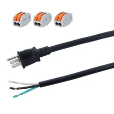 Replacement Power Cord Pigtail 12 AWG Heavy Duty 6Ft 3 Prong Stripped AC Plug