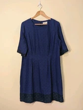 TOAST UK Blue Green Printed Midi Dress Size 16 Geometric Officewear