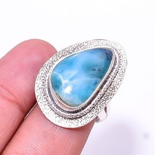 Natural Larimar Designer Handmade 925 Sterling Silver Ring s.7 Sku17