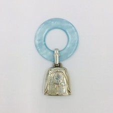 Vintage WEB Webster Birth Record Sterling Silver Baby Rattle Pearl Teether
