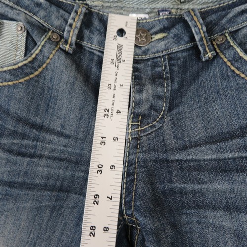 Vanilla Star Womens SZ 7 Blue Cuffed Stretch Distressed Denim Capri Jeans - Picture 9 of 12