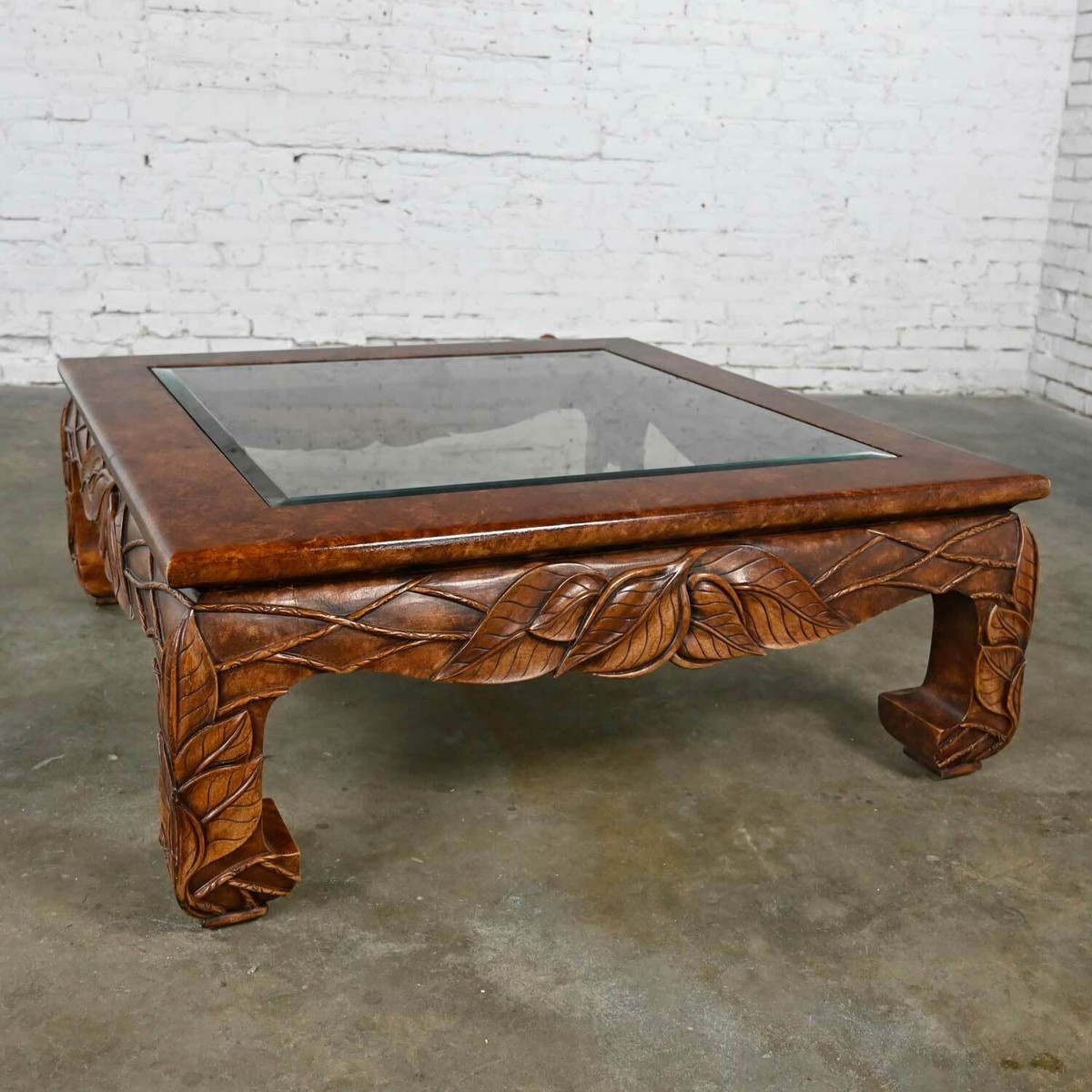Casa Bique Chinoiserie Chow Leg Carved Square Coffee Table