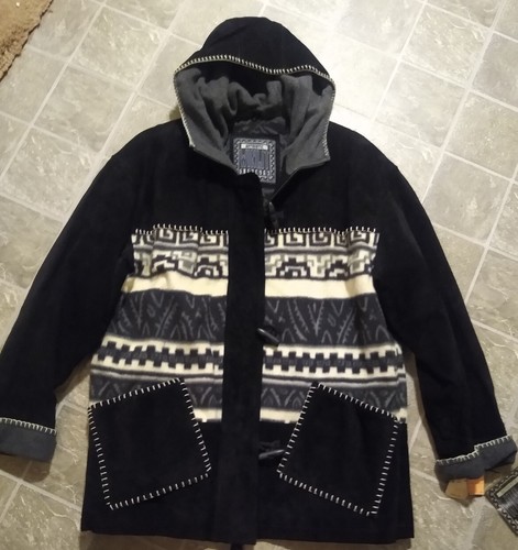 NWT Vintage Winlet 1969 Suede Leather Hooded Jacket Aztec Native American Sz L - Picture 2 of 11