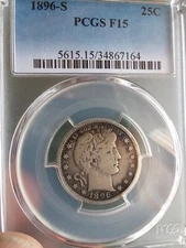 1896-S BARBER QUARTER, PCGS F-15