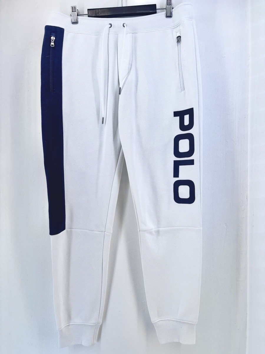 POLO Ralph Lauren Men 54% Cotton Sports Activewear Trousers Logo White Sz S  R852