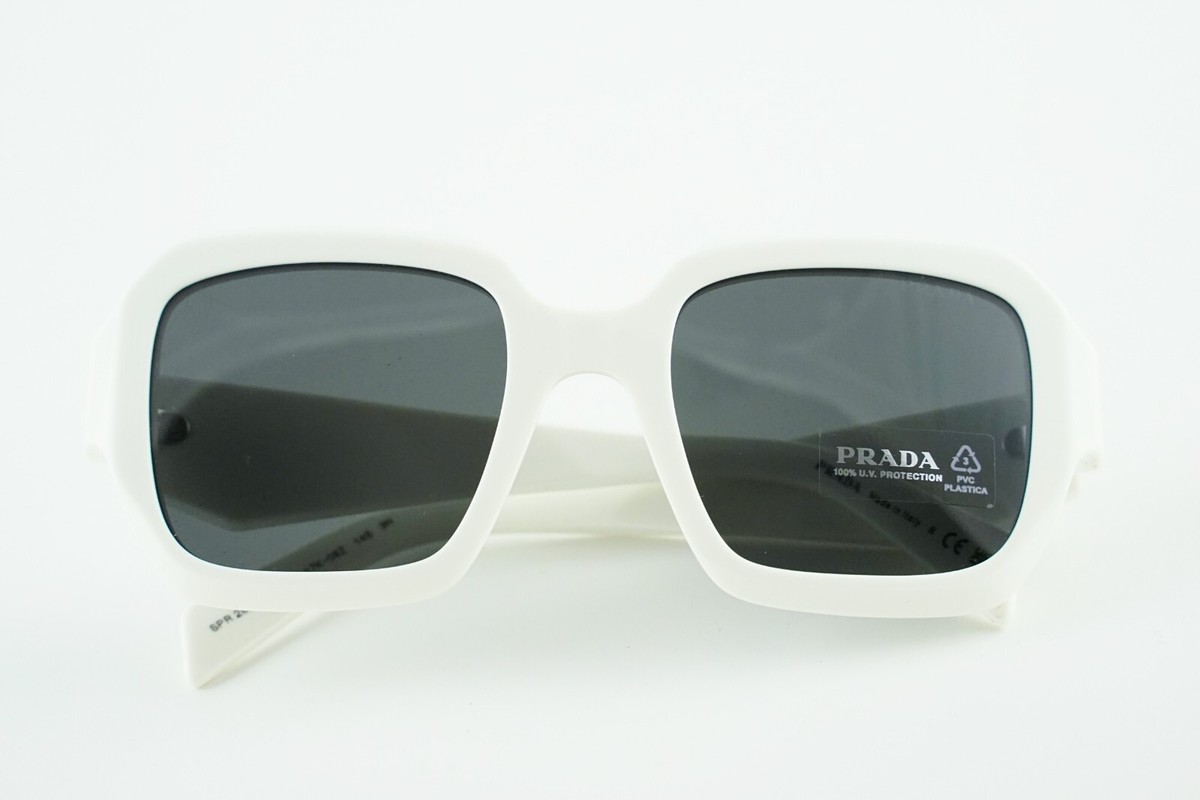 New! SPR 28Z Prada 17K-08Z Polished White/Grey Sunglasses 53-22