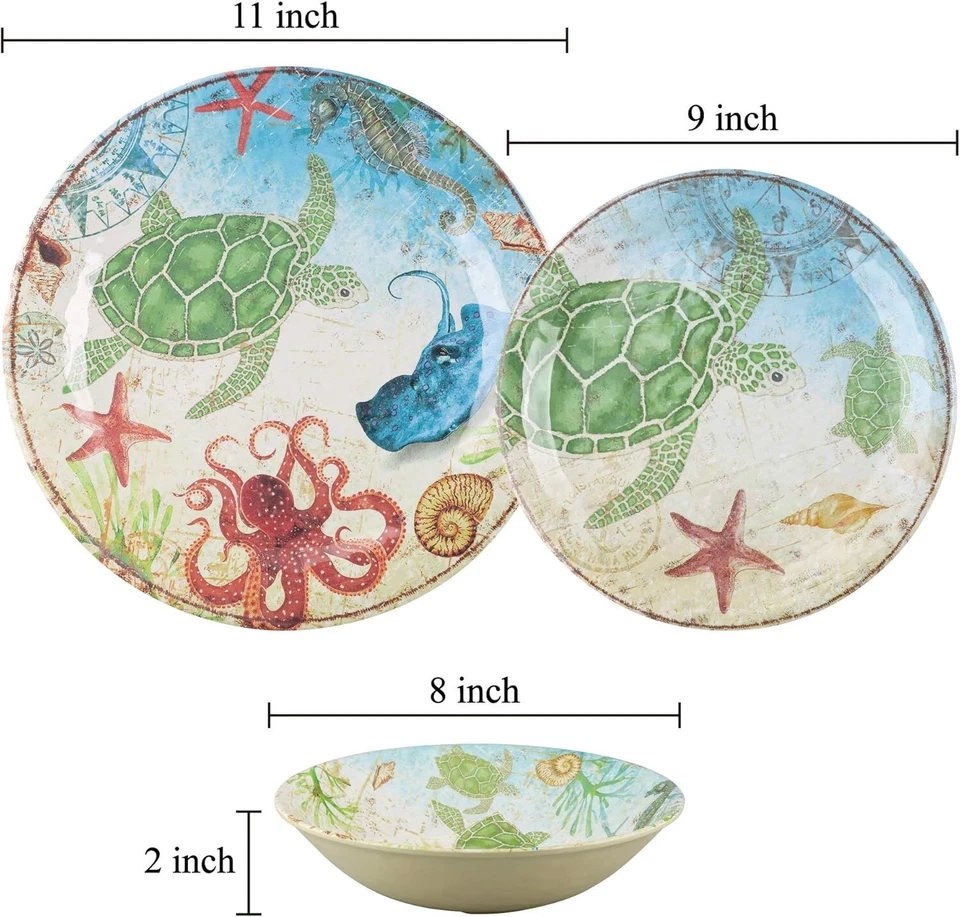 Juego de vajilla de melamina tortuga marina de 12 piezas - Servicio para 4 Foto 3 de 4
