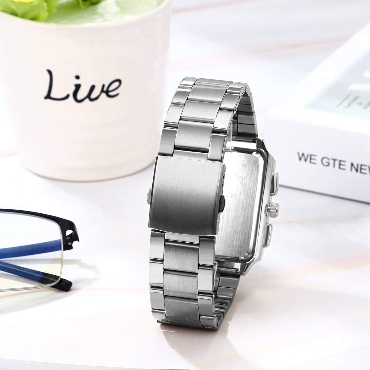 Men Luxury Business Squre Quartz Wrist Watch Stainless Steel Men Luxury Business Squre Quartz Wrist Watch Stainless Steel