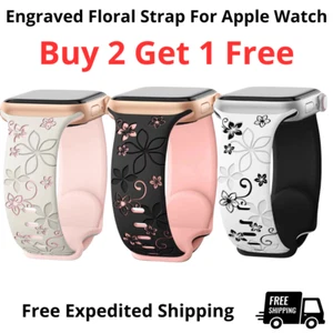 Engraved Floral Strap For Apple Watch Band 49mm 45mm 44mm 41mm Apple Watch strap