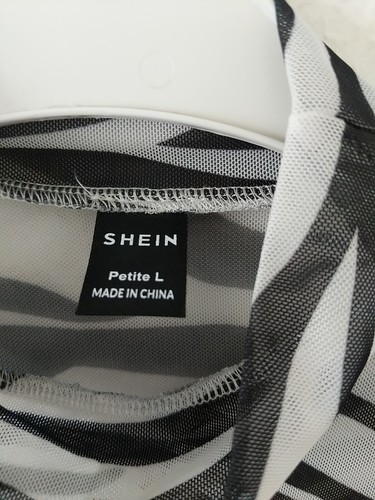 Shein Damen Pullover Größe L durchsichtig bauchfrei Zebra Muster schwarz weiß - Bild 5 von 6