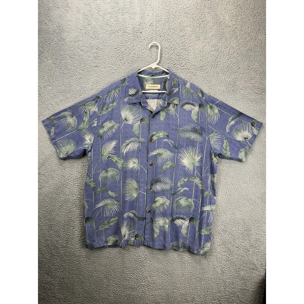 Tommy Bahama Shirt Mens 3XL Blue Palm Tree Leaf Original Fit 100% Silk Hawaiian