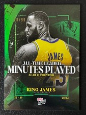Topps Now 2024-25 #10 LeBron James All-Time Leader Minutes Played Green /99