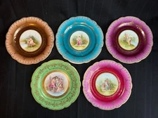 Vintage Dresden China Plate Lot of 5 Greek Scenes Gold Filigree Designs