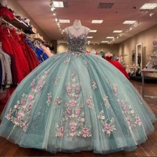 3D Flowers Quinceanera Dresses with Straps Lace Appliques Ball Gowns Sweet 16 15