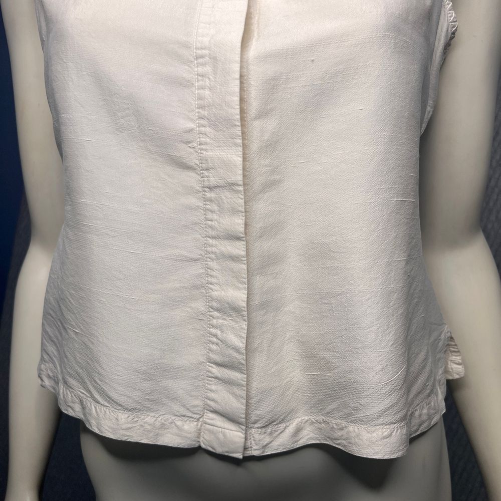 Finity Raw Silk Collared Top Shell Buttons Off Wh… - image 3