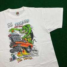 Vintage Rat Fink Shirt Mens L White SS Camaro Wide Open Ed Roth Cartoon 90s Tee