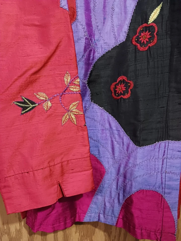 Chico's 女式丝绸夹克,尺寸 3 XL 紫色红色黑色刺绣纽扣西装外套 — 第 4/4 张图片