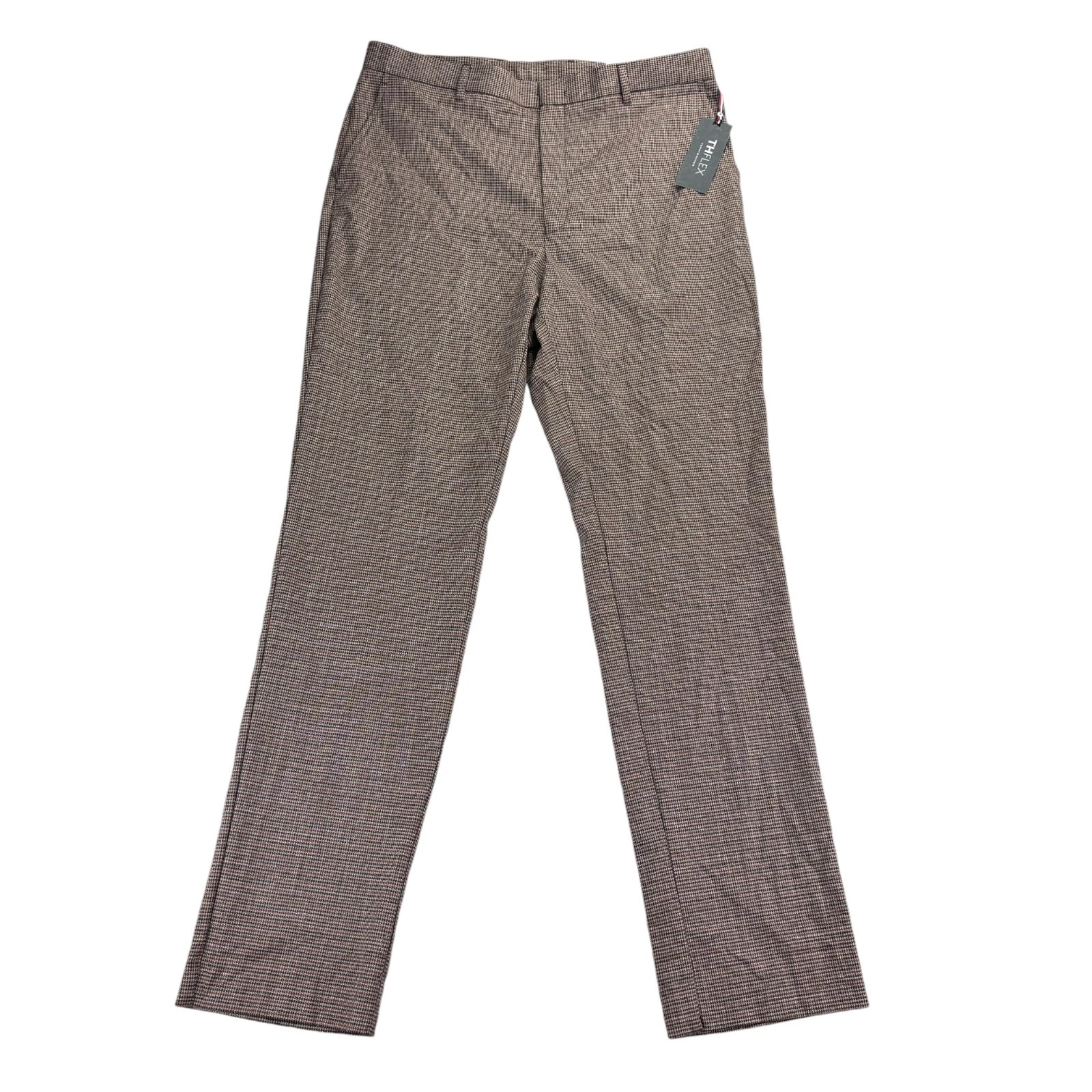 Tommy Hilfiger Mens TH Flex Tate Modern Fit Stretch Dress Pants Gray Red 36x34