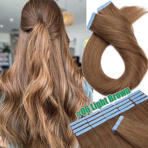 Tape In 100% Russian Thick Human Hair Extensions Tape On Skin Weft Brown 200g US - Picture 26 of 57