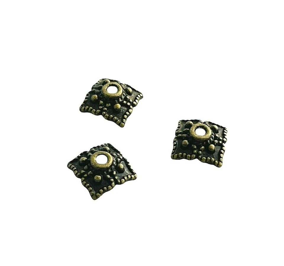 100 Antiqued Bronze Gold 8x8mm Bead Accent Caps Spacer for Square Cube Beads - Image 2 of 3
