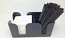 Black Bar Caddy/ White Cocktail Napkins/8" Biodegradable Black Straws Set Unit 