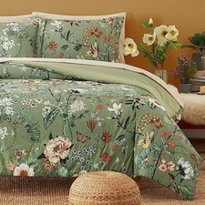 Twin Comforter Set, 5 PCS Green Butterfly Twin 66 X90 Green Butterfly floral