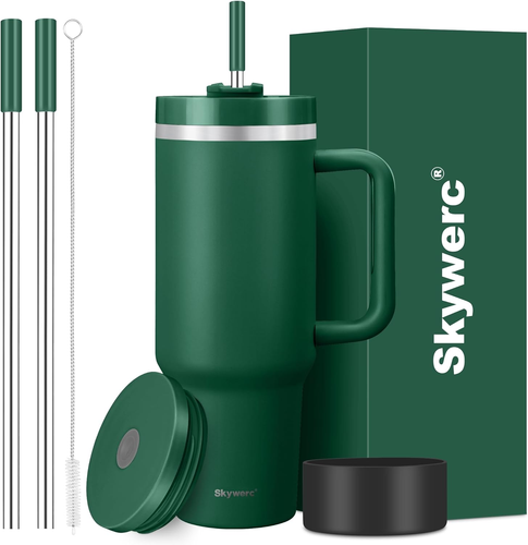 40 Oz Tumbler with Handle and Straw, 2 Lids (2 in 1 & Leakproof Lid) - Vacuum In