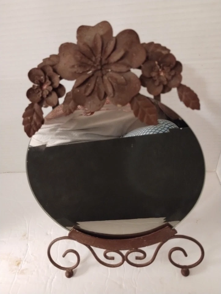 Hermoso Espejo de Mesa Vintage Raro Hierro Fundido Deco Francés En Excelente Estado Foto 3 de 4