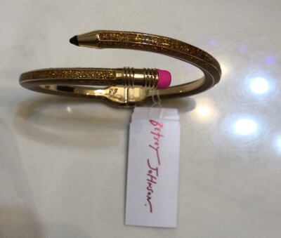 Betsey Johnson Book Smart Gold Glitter Enamel Pencil Bypass Hinged
