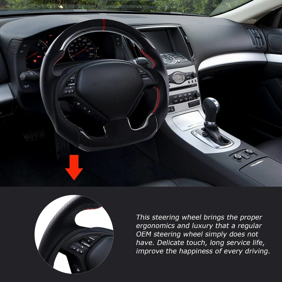 Volante de fibra de carbono real LOSCHEN para Infiniti G37 2009-2013 Foto 4 de 4